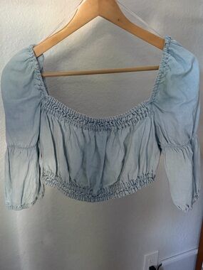 Zara Light Blue Smocked Crop
